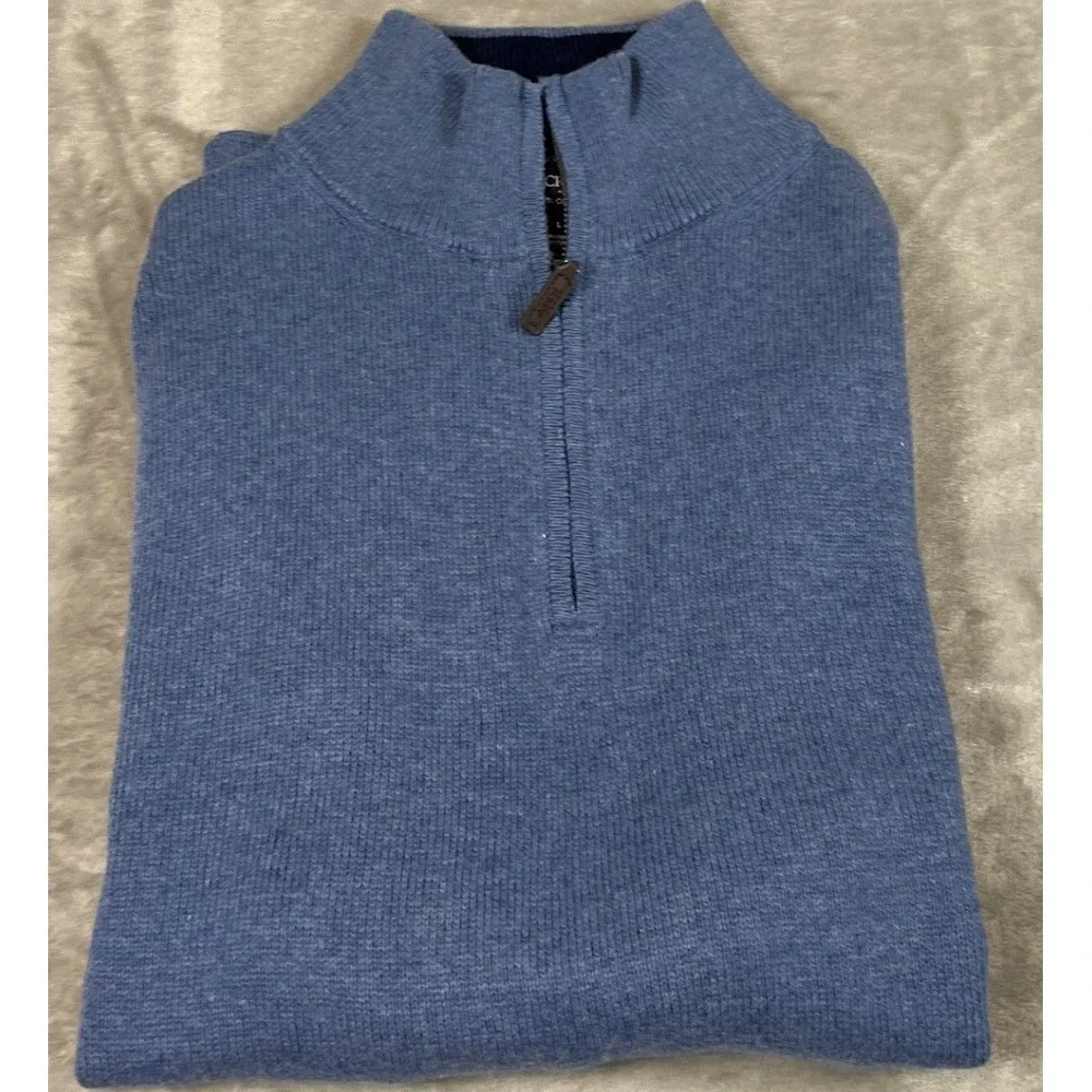 J.Crew Cotton Quarter Zip Sweater Heather Blue Mock Neck Pullover Mens L NWT